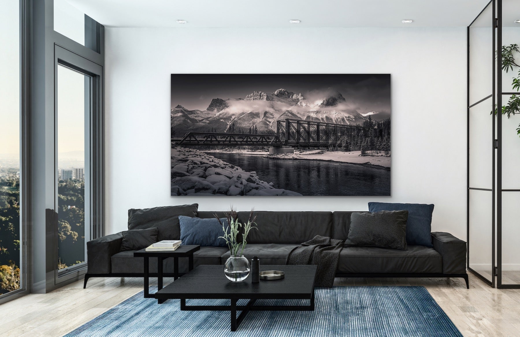 Echoes of the Bow | Canmore Engine Bridge Black and White Art.