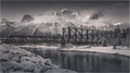 Main image Echoes of the Bow | Canmore Engine Bridge Black and White Art.